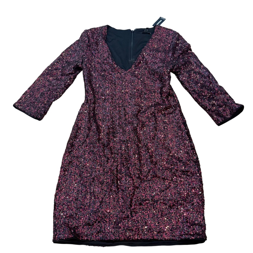 Express Sequin Dress V-Neck Long Sleeve Party Cocktail Club Mini NWT‎ Size 6